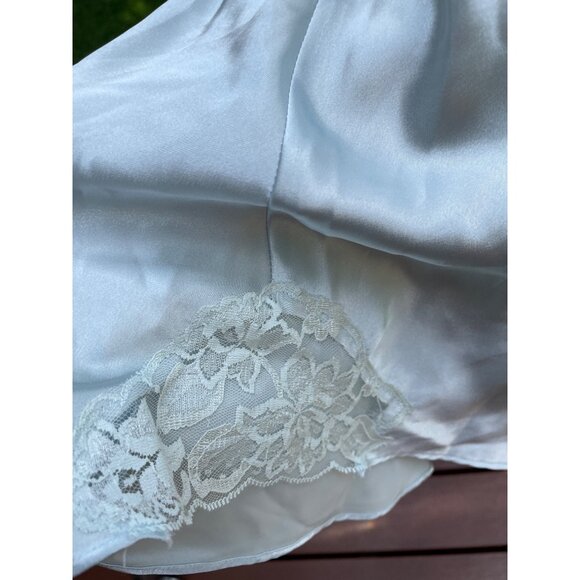 Vintage Signature Expressions Large Aqua Tint Satin Nightgown With Lace Trim - Picture 7 of 8